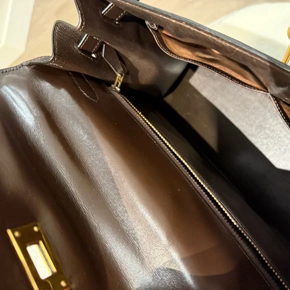 SOLD - HERMES Ebene Brown Box Calfskin Kelly 32 GHW - Picture 11 of 12